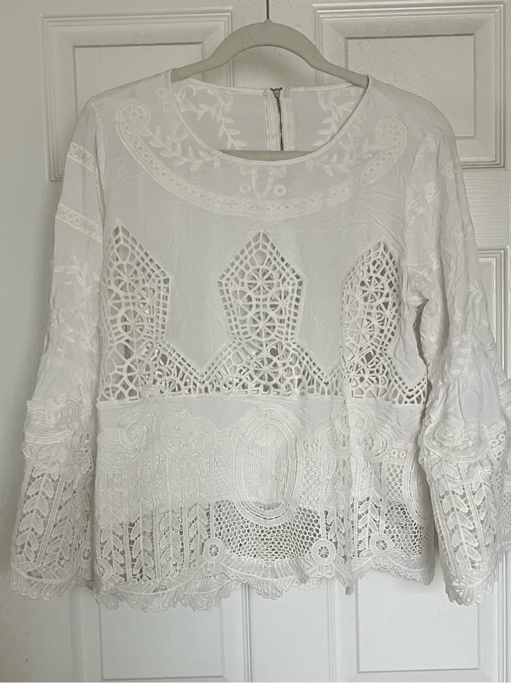 Soft Surroundings Arlette Embroidered Lace Top White Boho Cottagecore M